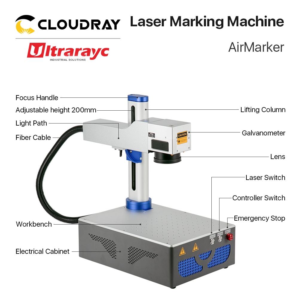 Ultrarayc Fiber Laser Marking Machine 1064nm Raycus 20W 30W Watt With Rotary Foldable Fiber Marking for DIY Marking Metal