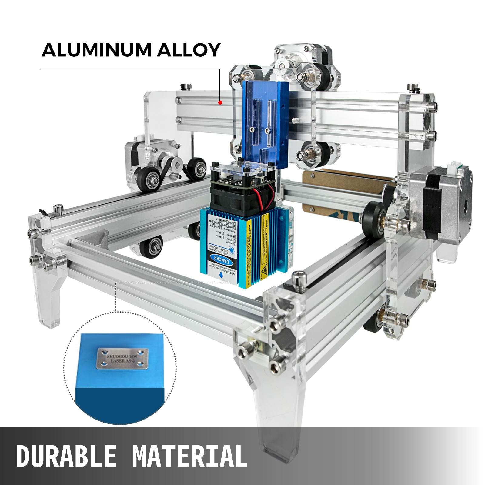VEVOR 15W Mini Laser Engraver CNC Machine 190X130mm For Wood Leather Plastic Cutting Wood Milling DIY Woodworking Machinery - Image 2