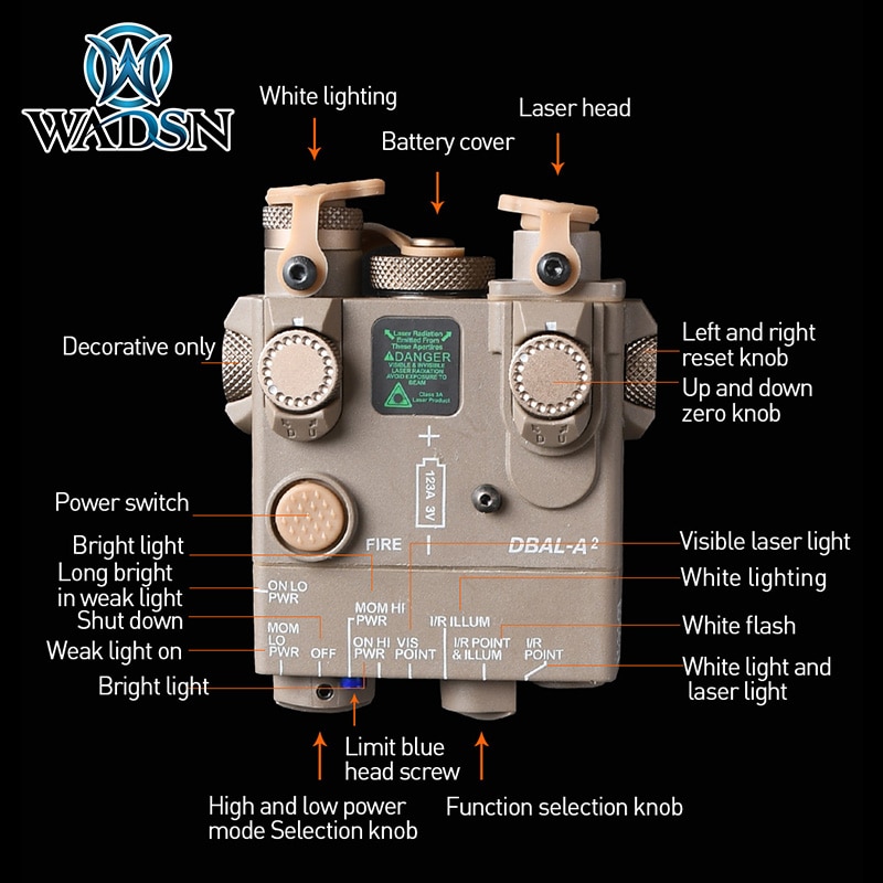 WADSN Airsoft Tactical DBAL-A2 Red Green BLue Laser Sight LED White Strobe light Output Hunting Weapon Flashlight Laser NO IR - Image 4