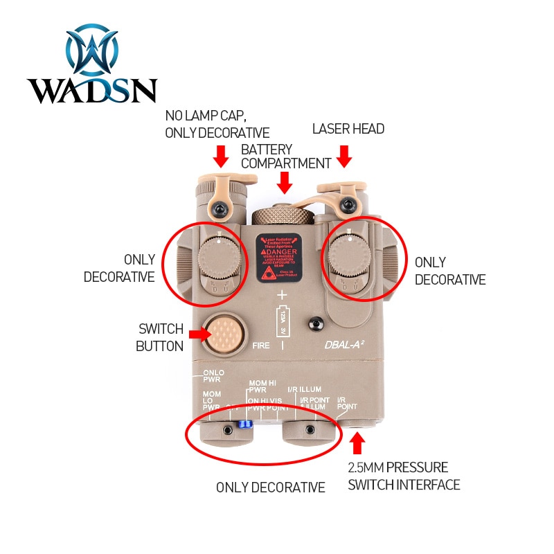 WADSN Tactical DBAL-A2 Mini Red Green Dot Aiming Hunting DBAL PEQ Laser Sight Airsoft Weapon Light without White Light Iaser - Image 5