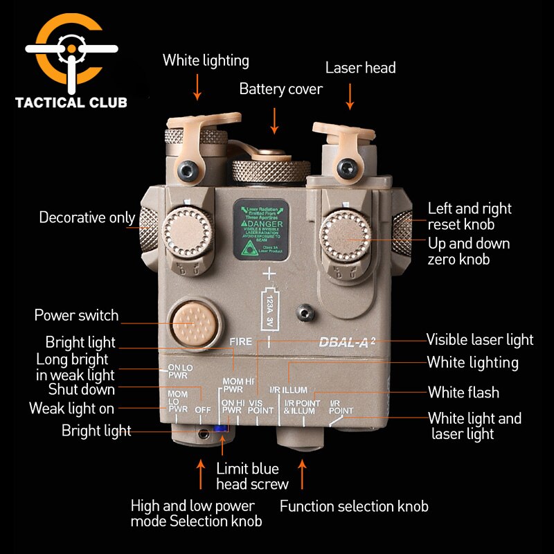 WADSN Tactical DBAL-A2 Red Green BLue Laser Sight LED Strobe light Rifle Hunting Weapon Flashlight indicator NO IR - Image 4