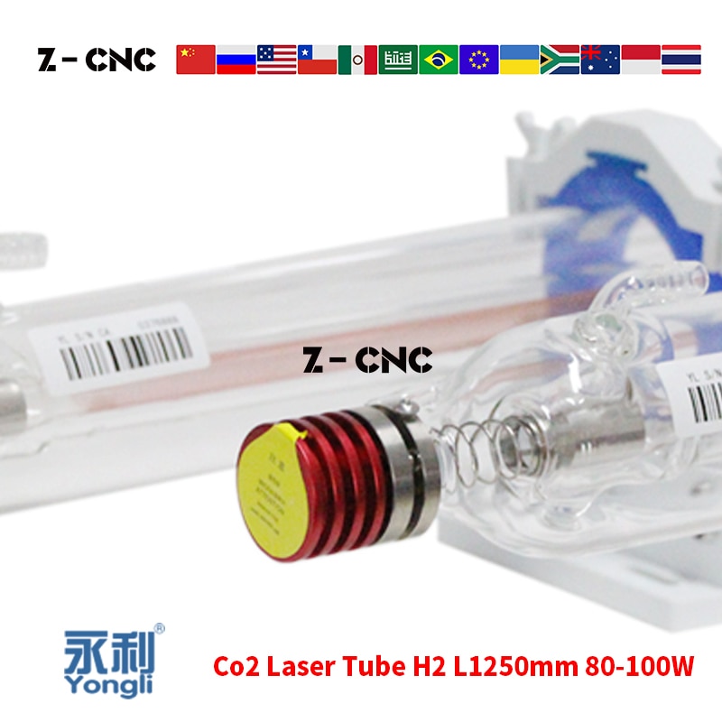 H2 Co2 Laser Tube 80W 90W 100W Length 1250mm Glass Sealed Laser Tube 10 Months Warranty Replace Yongli R3 Reci T2 EFR F2