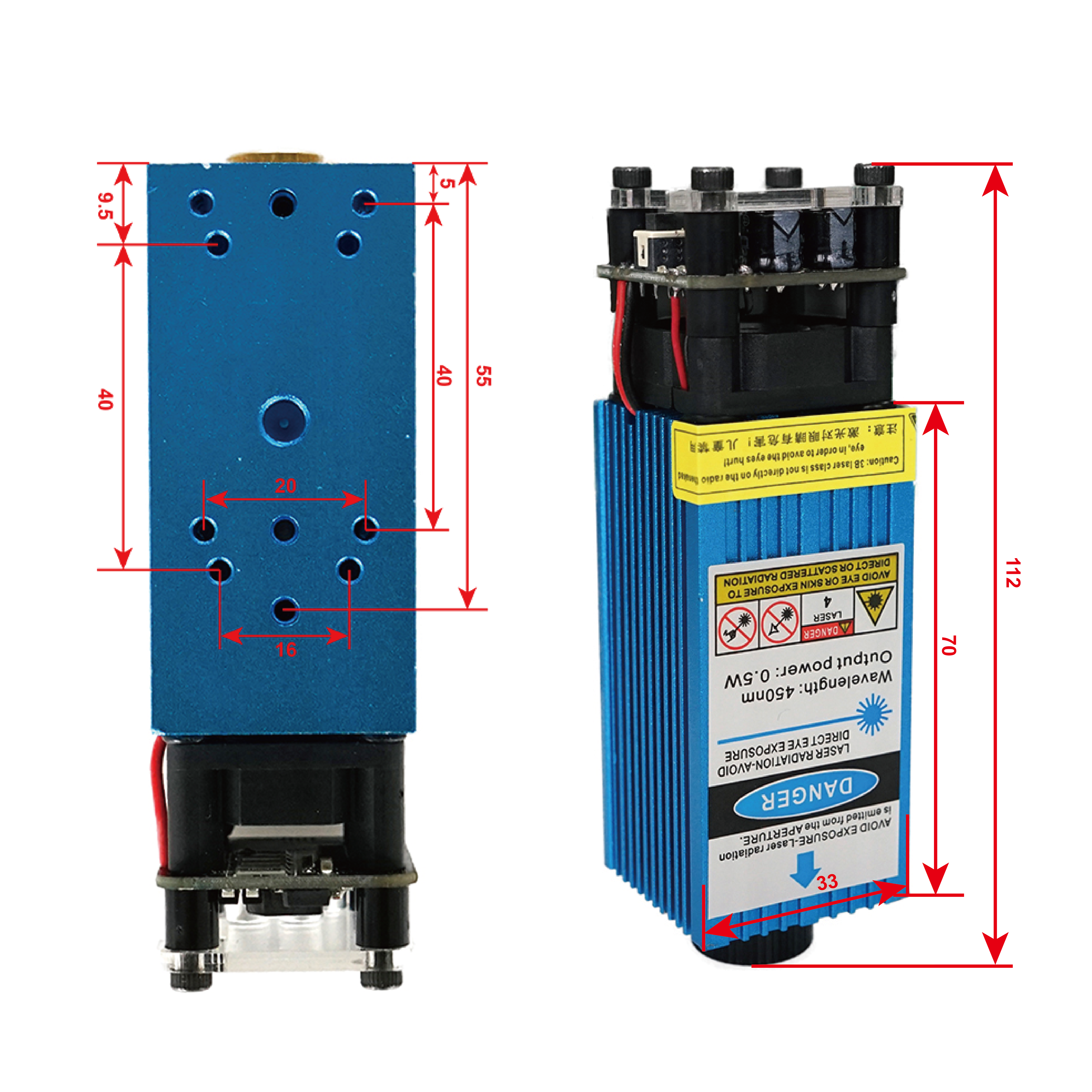 laser module 2.5W/3.5W.5.5W 450nm 33mm Adjust Focus Blue Laser Engraving And Cutting TTL/PWM Control Laser Tube Diode Glasses