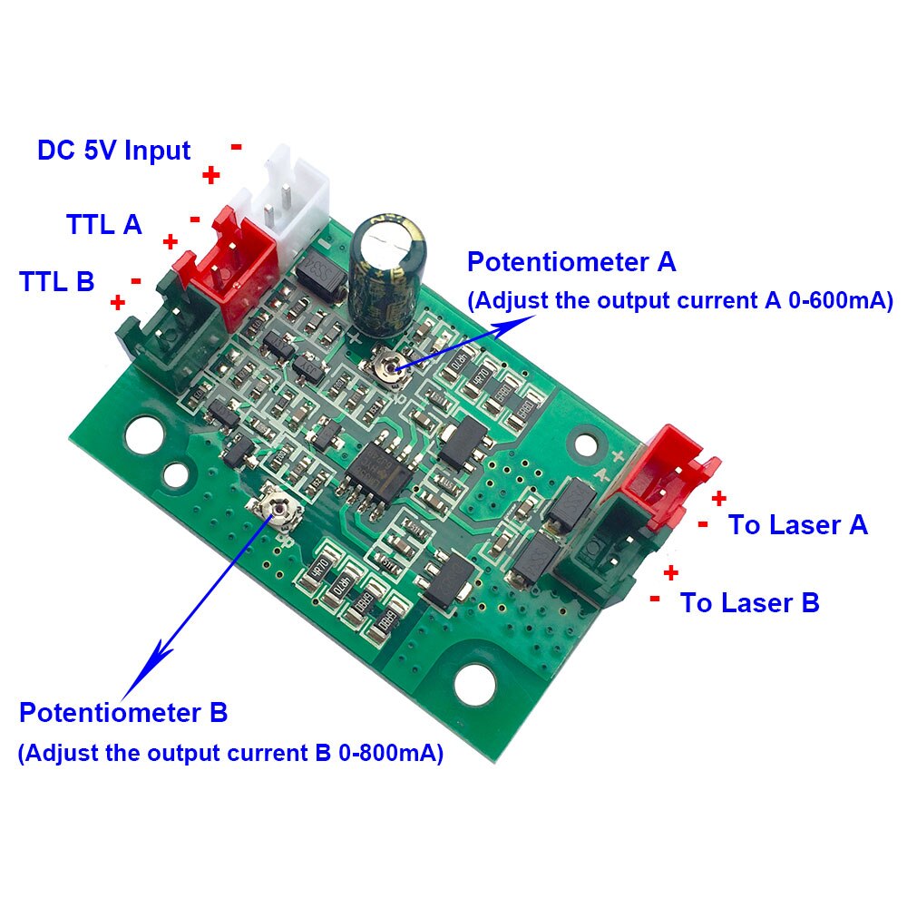 tgleiser Laser Board Driver 0-600mA 3V-5V 0-800mA Red Green Laser Diode TTL 48*32*16mm DIY accessory