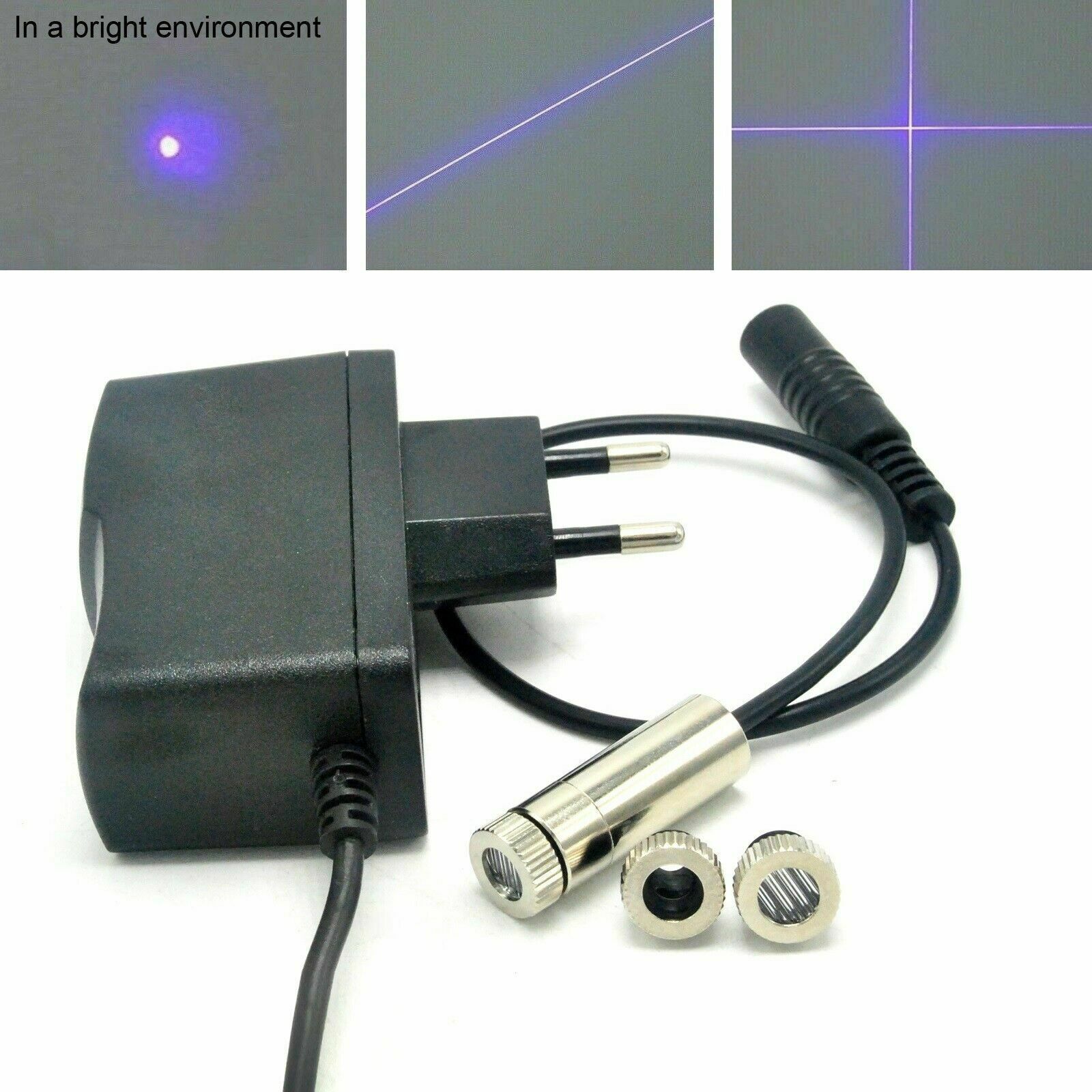 Dot/Line/Cross 405nm 20mW Violet/Blue Focusable Laser Diode Module with 5V Adapter Power Supply