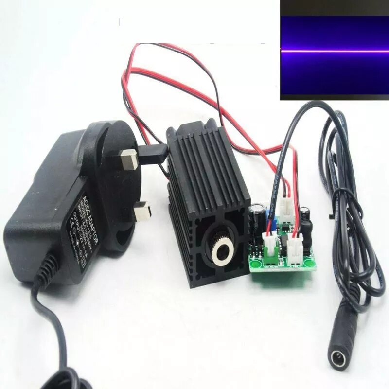 Focusable 405nm 100mw Violet/Purple Blue Laser Line Module w 12V AC Adapter