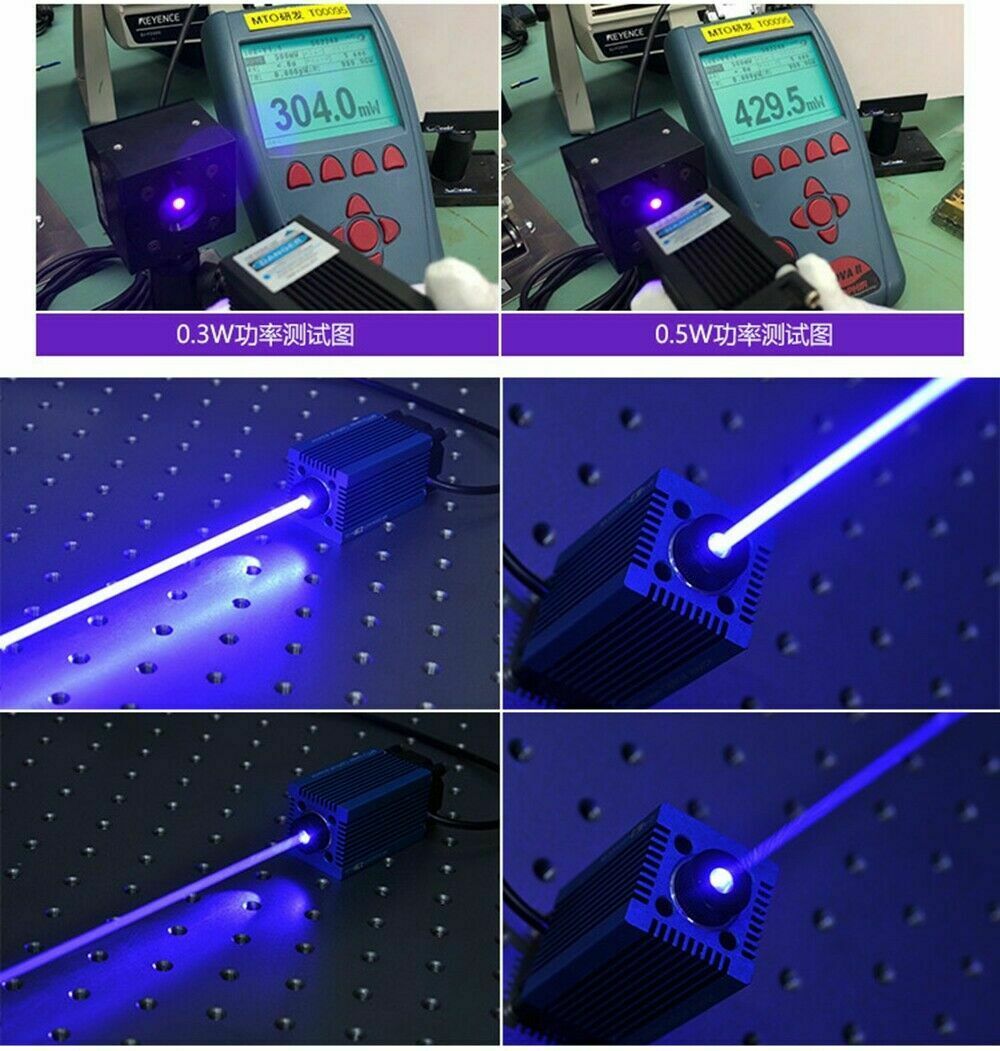 Focusable 405nm 500mW Violet/BLue Dot Laser Engraving Module Carve Wood 12V Adapter Holder