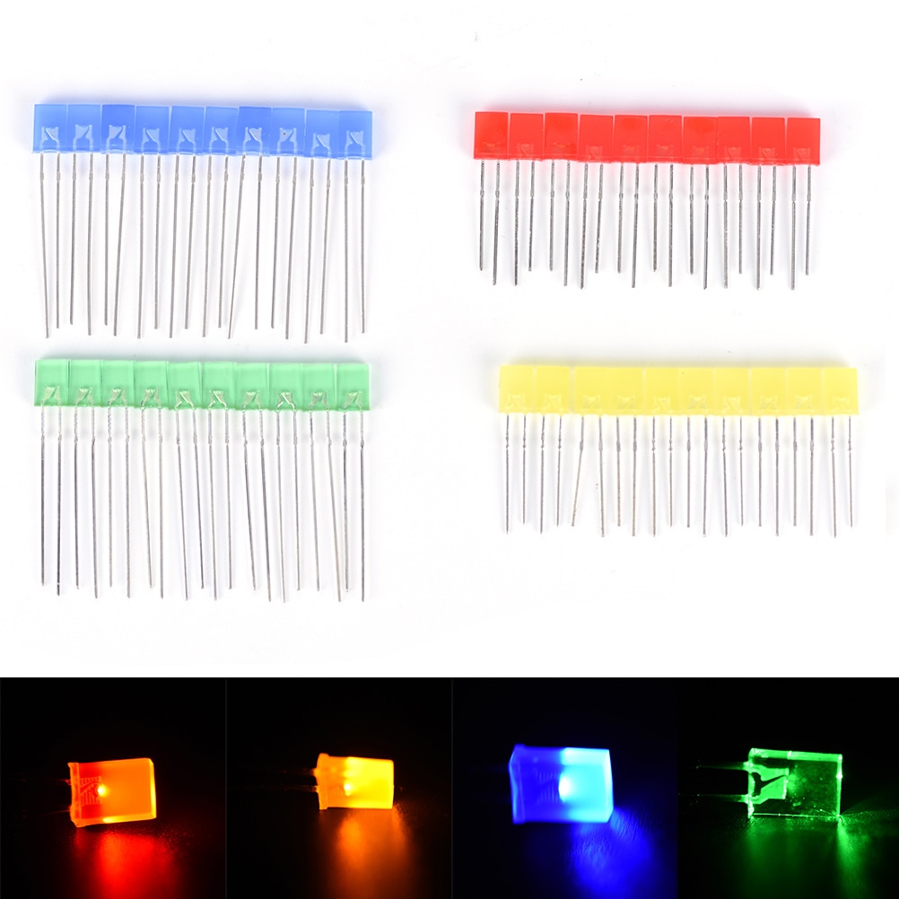 100pcs 2x5x7mm Rectangular Square LED Emitting Diodes Light LEDs Bulbs Yellow/Red/Blue/Green