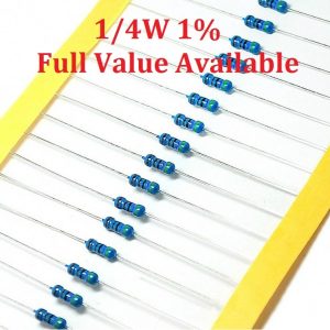 100PCS/LOT 1/4W 15R/18R/20R/22R/27R metal film resistor 15/18/20/22/27 ohm 1% 0.25W resistors color ring resistance