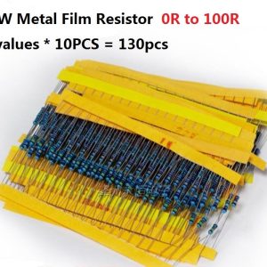 13values*10PCS=130PCS 0 ohm-100 ohms 1/4W 5% Metal Fillm Resistor kit set 0R to 100R Assorted Assortment 1R 2.2R 4.7R 5.1R pack