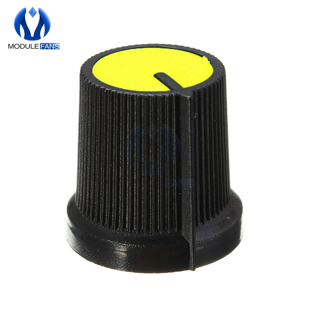 20pcs 6mm Threaded Knurled WH148 Potentiometer Knobs – 15x17mm, Yellow, By PF