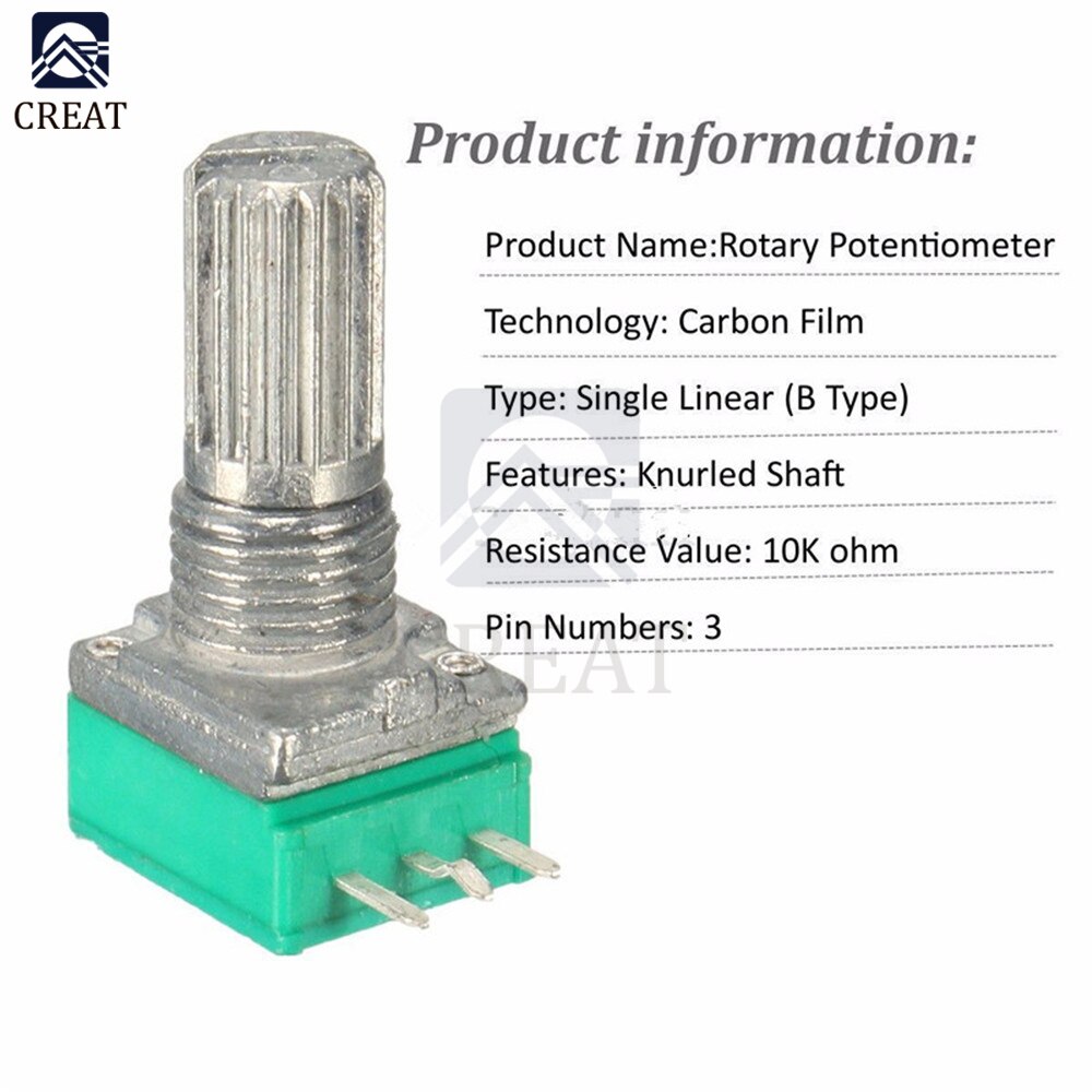 5x B50K 50K Ohm Linear Rotary Taper Potentiometer – Knurled Shaft – 3 Terminal