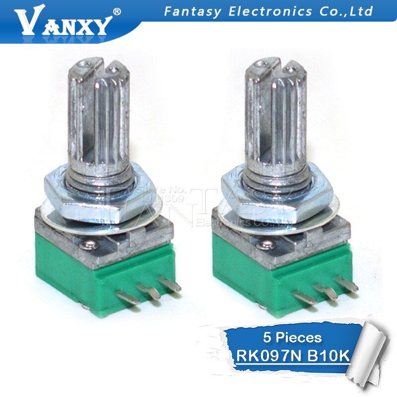 5pcs B100K RK097N 15mm Shaft Potentiometer – 3-Pin Audio Amplifier Control