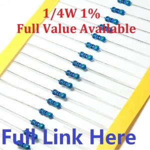 Free Shipping 100pcs/lot 0.25W Metal Film Resistor -1% 10K ohm 10K 4.7k 2.2K 1K 100K 470K 360R 560R 820R 910R 1/4W 0R--10M