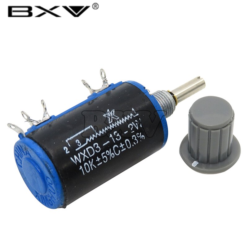 5Set WXD3-13-2W 22K Ohm Multiturn Wirewound Potentiometer with 4mm Black Knobs
