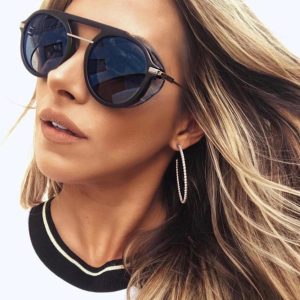 SHINELOT 97610 High Quality Matte Black Vintage Round Steampunk Sunglasses Wholesale Sourcing Agent