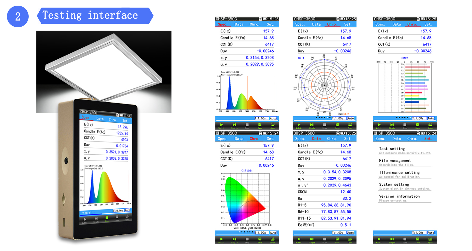 Hopoocolor handheld spectrometer OHSP-350C 380-780 nm LED light spectrometer CCT CRI Lux meter - Image 2
