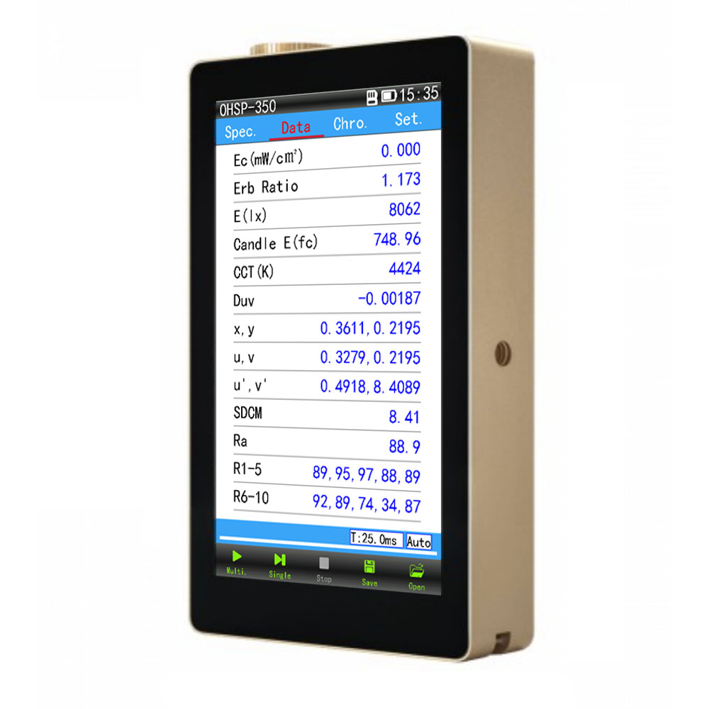 Hopoocolor handheld spectrometer OHSP-350C 380-780 nm LED light spectrometer CCT CRI Lux meter