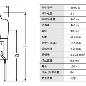10 PCS 64250 20w 6v g4 jc halogen lamp for projector microscopes bulb 6v20w ,made in Germany