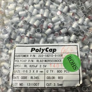 100pcs 2.5V820UF solid capacitor 6.3X8 Bo solid capacitor 820uf 2.5V motherboard graphics reicamp