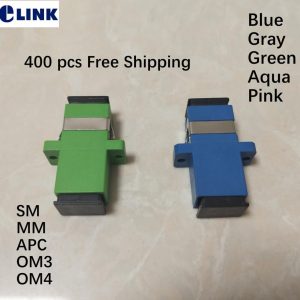 400pcs SC adapter fiber coupler one body simplex SM MM APC OM3 OM4 blue green gray aqua Pink fibre connector free shipping SC-SC