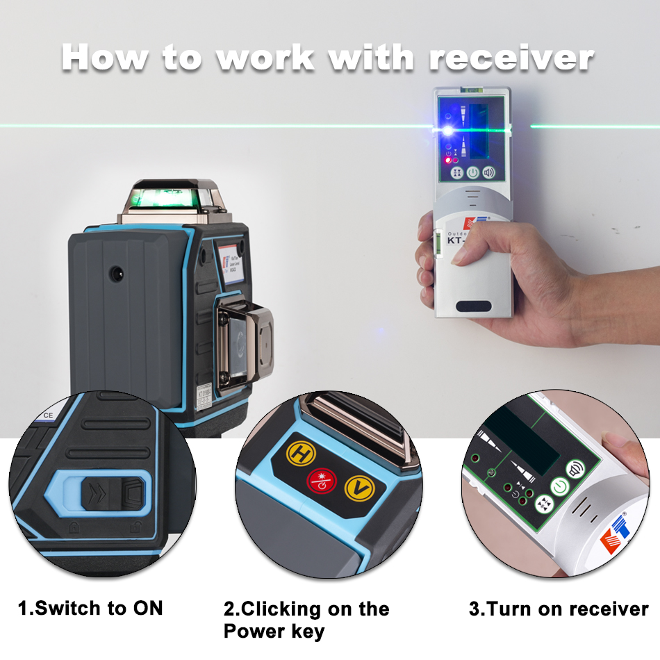 KaiTian Laser Level Receiver 16 Lines 4D Self-Leveling 360 Horizontal&Vertical Cross Super Powerful Green Line Laser 360 Battery