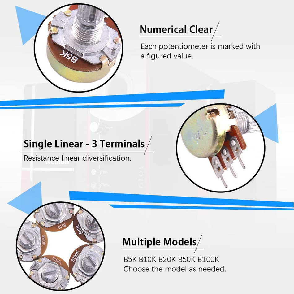 WH148 Potentiometer without Knob B1K B2K B5K B10K B20K B50K B100K B250K B500K B1M 3pin 15mm 1K 2K 5K 10K 20K 50K 100K 250K 500K