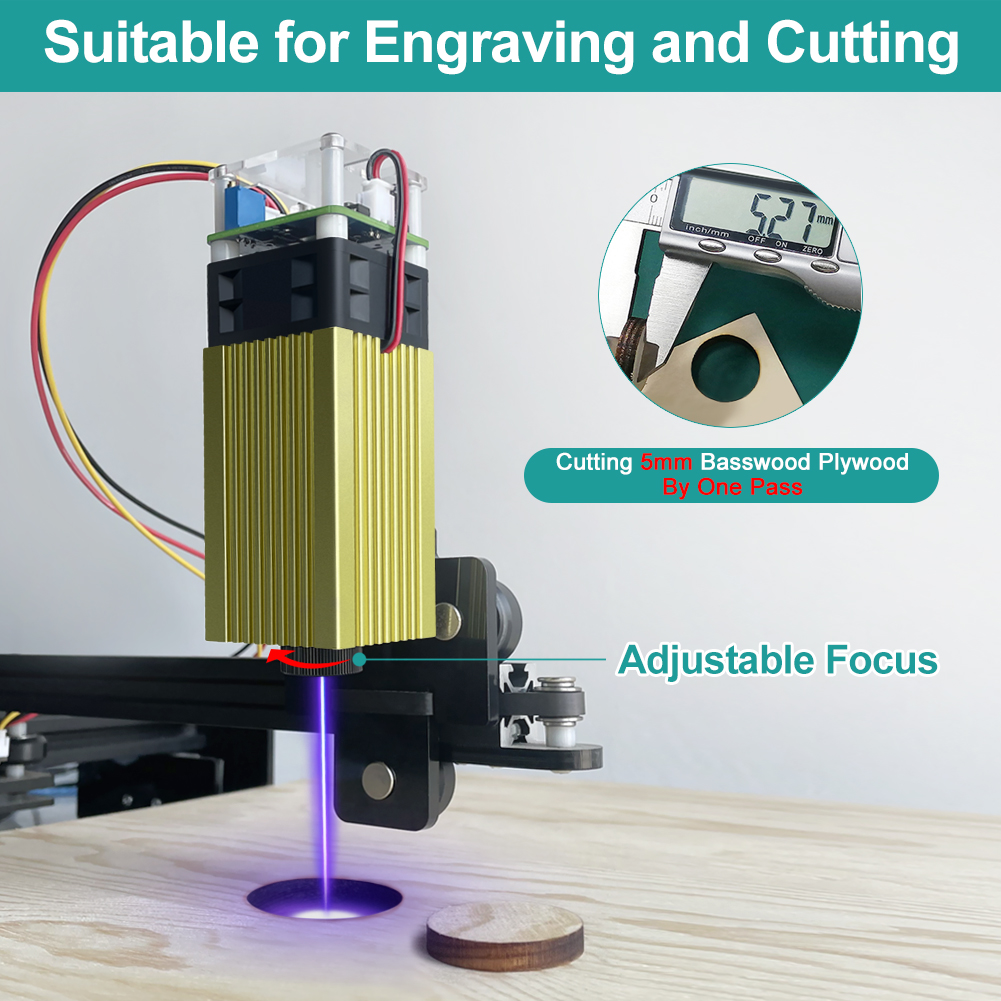 thumbnail image 2 of Zeus 15W 450nm Blue Laser Module – Focusable, TTL PWM, Engraver/Cutter + Goggles 2 of 6
