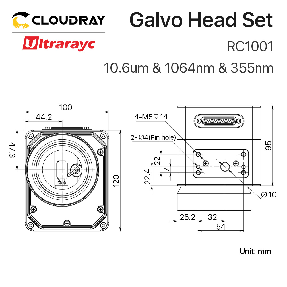 Ultrarayc RC1001 Scanning Galvo Head Set 10mm Galvanometer Scanner 10.6um &1064nm & 355nm with Power Supply for Fiber Marking - Image 4