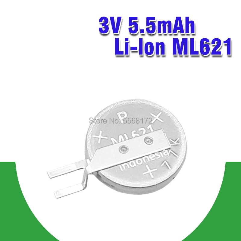 thumbnail image 2 of 2-Pack Rechargeable ML621-TZ1 Coin Cell Batteries - 3V With Soldering Feet, For GoPro Etc. 2 of 6